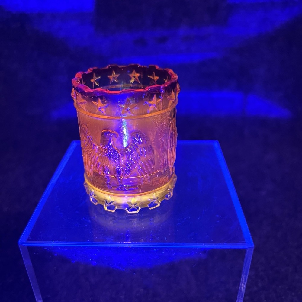 Kanawha Amberina Glass Eagle & Stars Patriotic Toothpick Holder Cadmium Glows